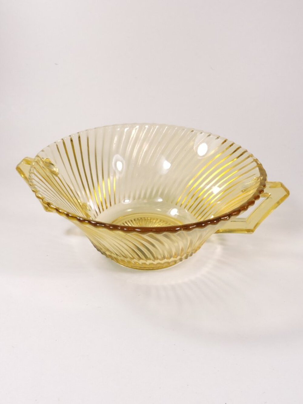 Vintage Federal Glass "Diana" Amber Swirl 2 Handle Bowl - Consomme - Candy Dish